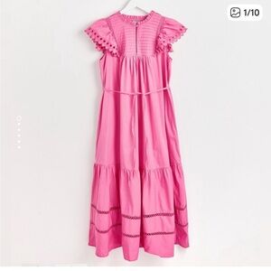Oliver Bonas pink pintuck bib Cotten eyelet lace dress